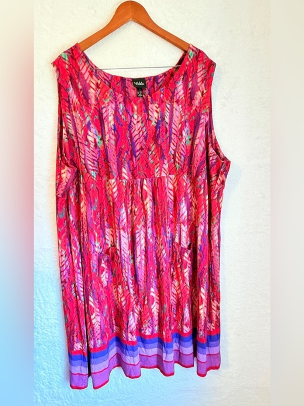 Ulla Popken Boho Abstract Tunic Top Pink Artsy Stretch Plus Size NWT size 28